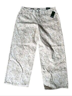Wild Fable Beige Cream Snake Skin Patterned Jeans Low-Rise Baggy Fit Size 12